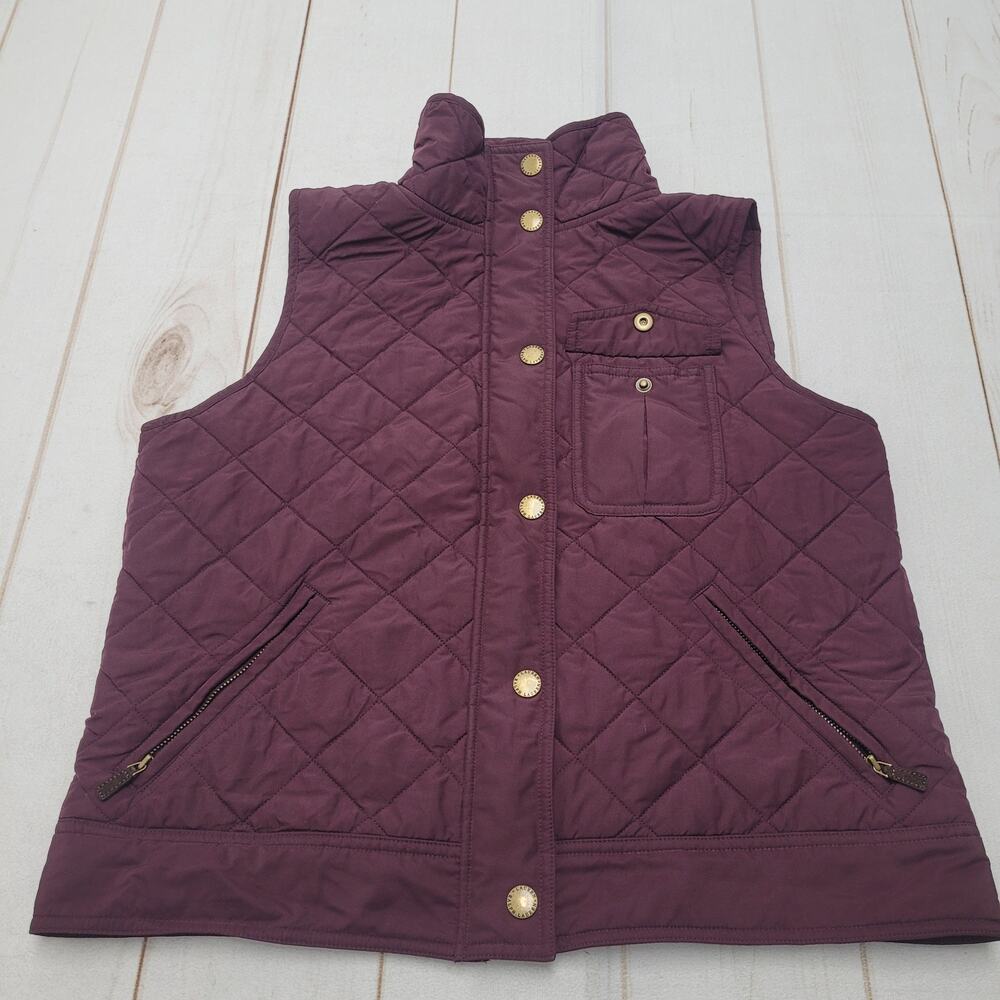 Lauren Ralph Lauren quilted purple wine vest leather gold snap preppy old money